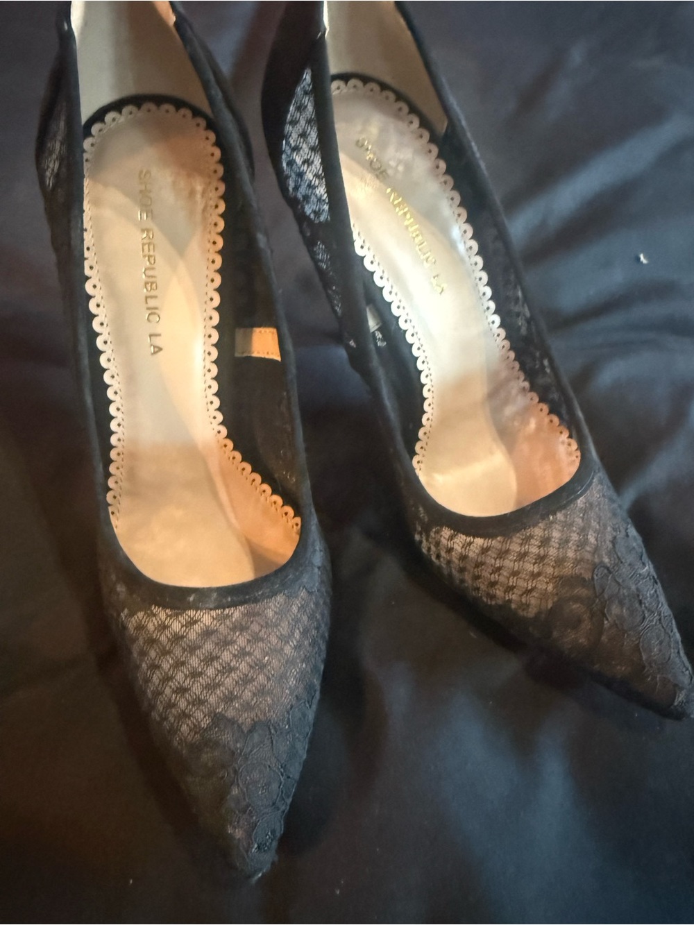 Shoe Republic LA Black Lace Pointed Toe Pumps
